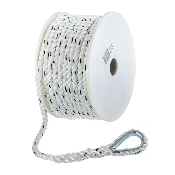 Three-strand Nylon Rope White 1/4" x 100' For Outdoor Camping BoatRope